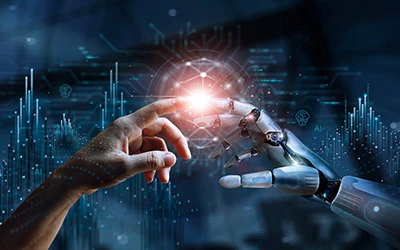 Human connecting with AI